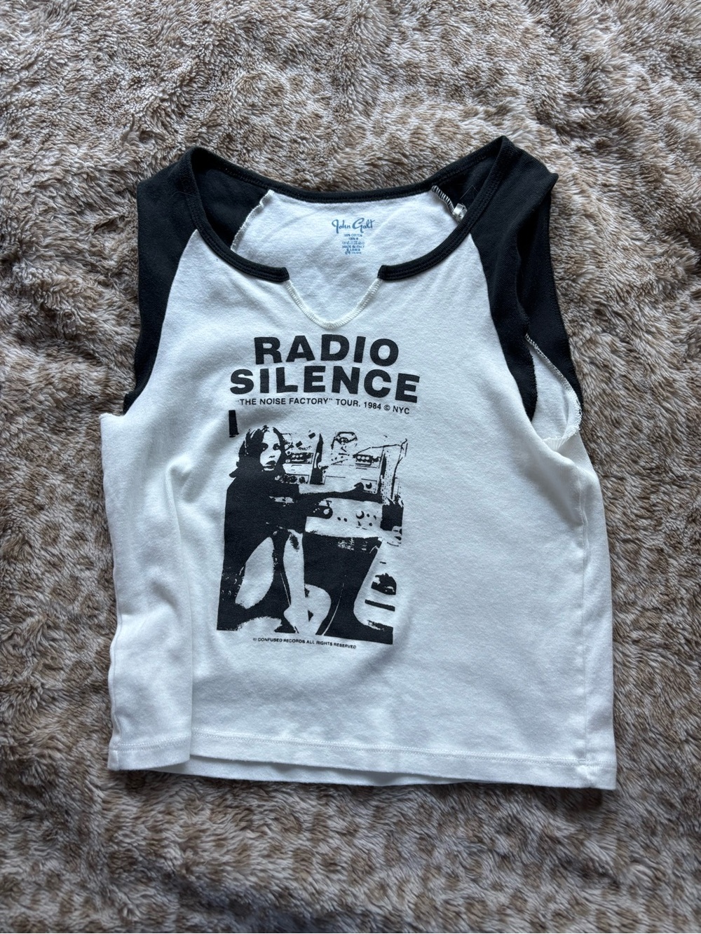 brandy melville john galt black and white radio silence tank / tee